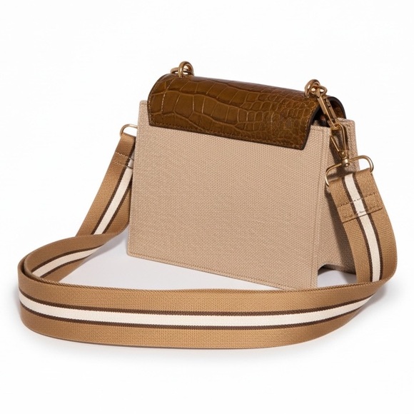 Sondra Roberts Squared Brown and Tan Crocodile Embossed Crossbody Bag (NWOT) - Picture 4 of 13